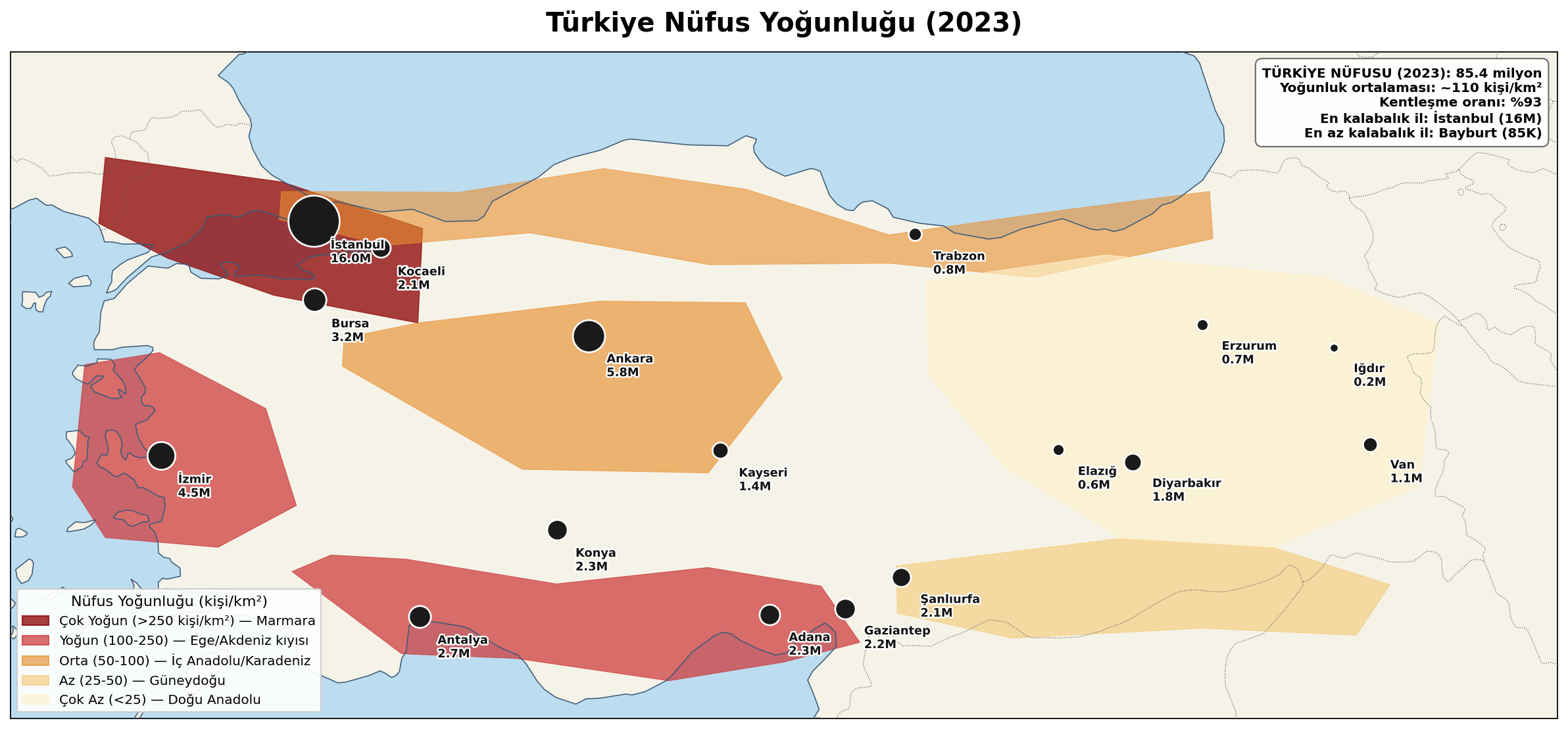 Türkiye Nüfus Yoğunluğu Haritası